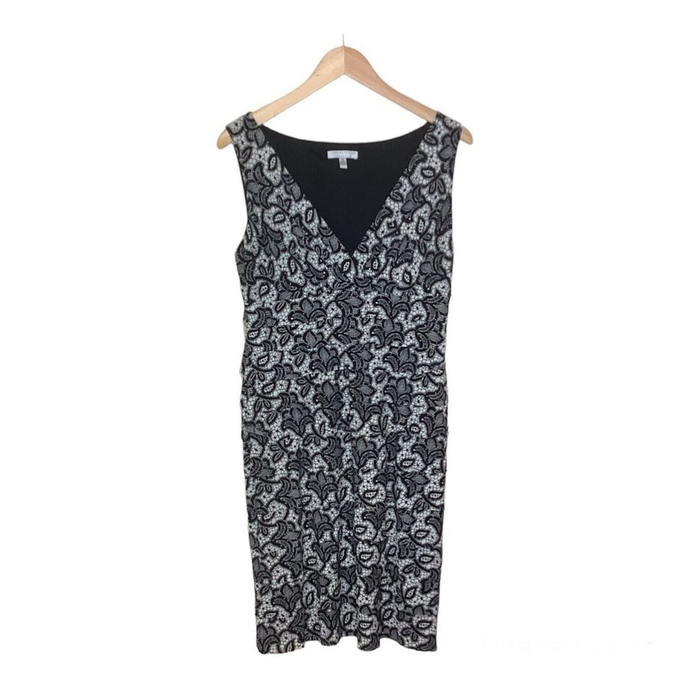 London Style Collection Womens Size 10 Sheath Dress Black White Lace Lined Party